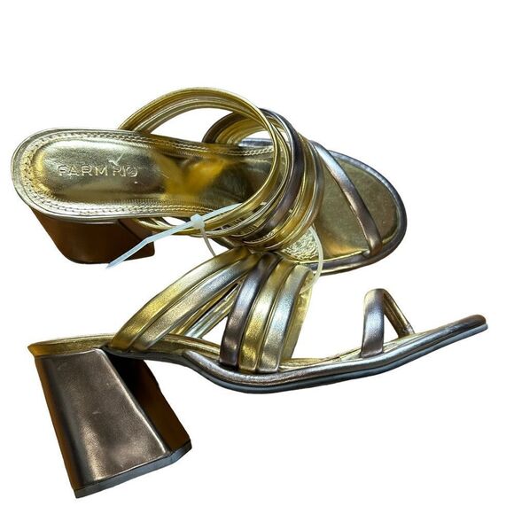 Revolve FARM RIO Block Heel Slide Sandal in Gold & Silver NWOT Size US 8 - Picture 8 of 13